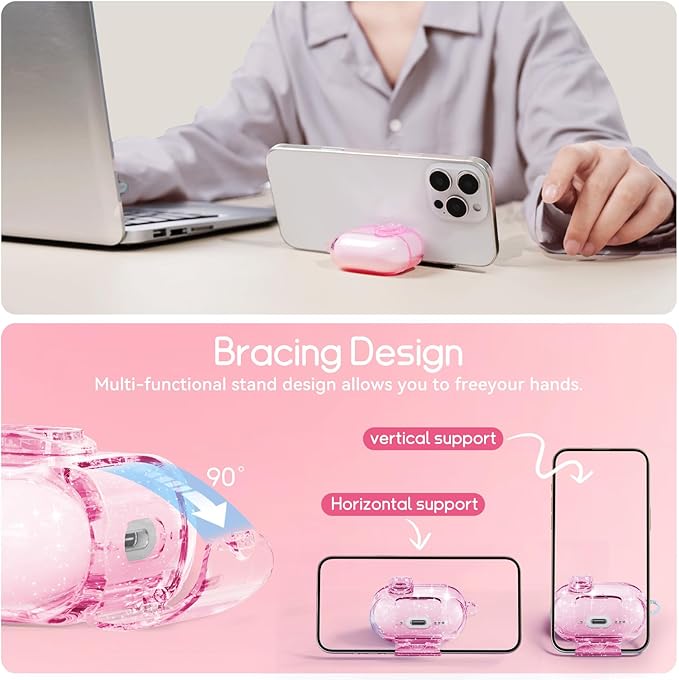 Clear Case for Airpods Pro 2 Case Cover with Safety Lock,Soft TPU Cover with Phone Stand & Cleaning Kit,Cute Bling Keychain for Women Girls-Glitter Pink