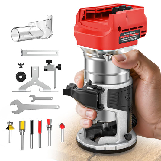 Cordless Compact Router Compatible with Milwaukee Battery, 6 Variable Speeds Router Tool for Woodworking, 800W Fixed Base Wood Router with Trim Router Bits, Tool Only