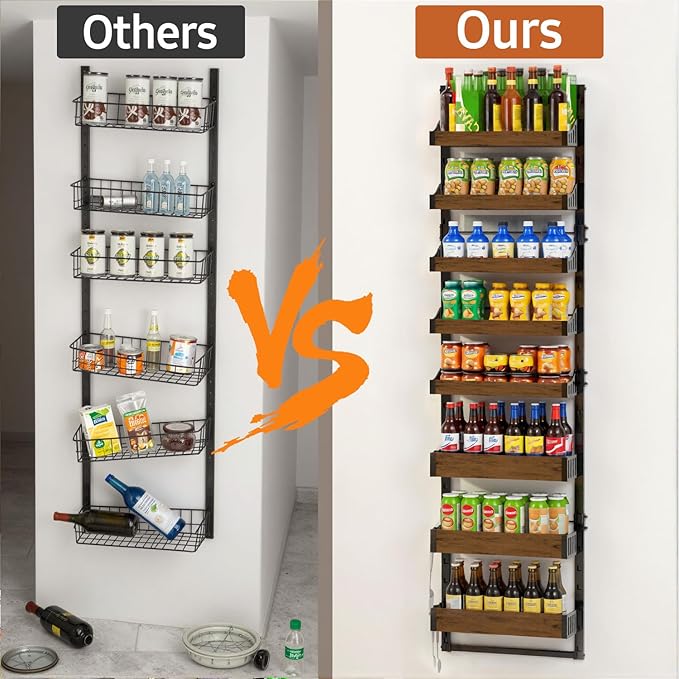 Over the Door Pantry Organizer: Storage and Pantry Organization with Hanging Basket - 8-Tier Metal Spice Rack Adjustable Shelves for Kitchen Laundry Room Bedroom & Bathroom Black