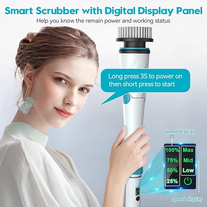 Battery Electric Scrubber for Cleaning Bathroom,1200RPM 21V Spin Scrubber Electric Spin Brush for Cleaning, 50'' Cordless Power Shower Scrubber W/ 8 Brushes for Grout Tile Tub Floor