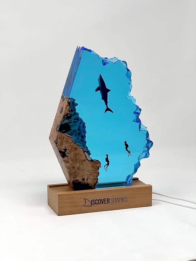 Great White LED Ocean Night Light - Recycled Resin Ocean Lamp - Office, Desk, Bathroom, or Bedroom Night lamp. Great White Shark Night Light.