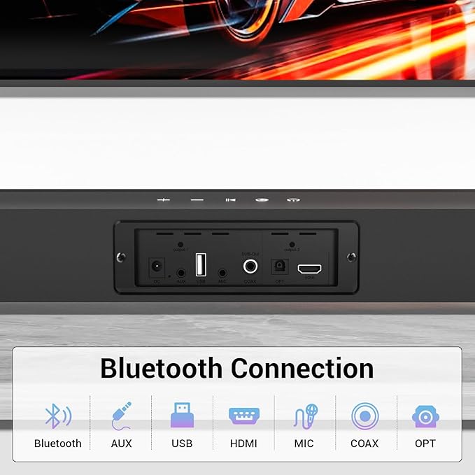 Soundbar for TV with Subwoofer, 2.1 Channel Surround Sound System, Bluetooth TV Speaker with Deep Bass, Optical/AUX/USB, Remote Control, Home Theater Sound Bar for Smart TV