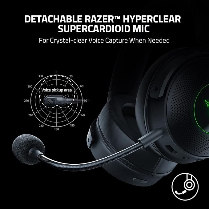 Razer Kraken V3 Pro HyperSense Wireless Gaming Headset w/Haptic Technology: Triforce Titanium 50mm Drivers -THX Spatial Audio - Hyperspeed Wireless - Fabric & Leather Memory foam Cushion (Renewed)