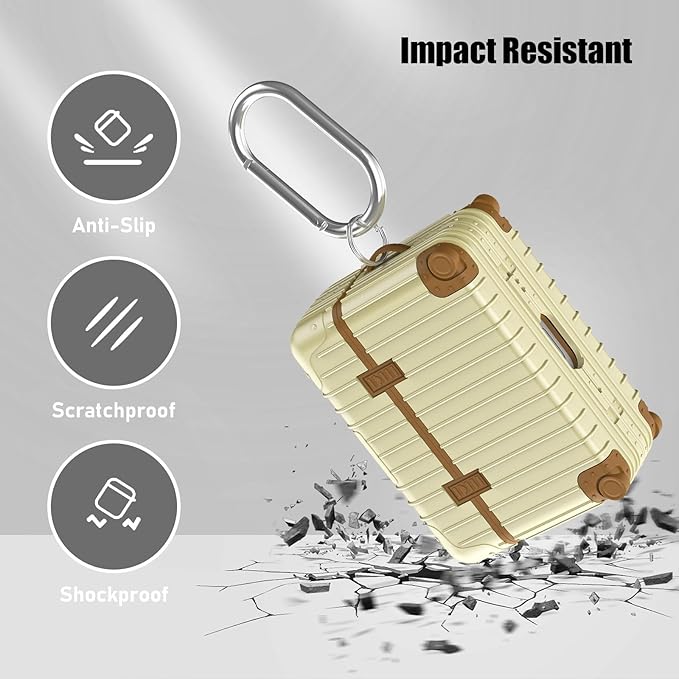 KOREDA Compatible with AirPods Pro 2nd/1st Generation Case Cover, Cute Funny Suitcase Design Case for Airpods Pro 2nd/1st Gen, Fashion Protective Hard Case for Women Men with Keychain (Beige)