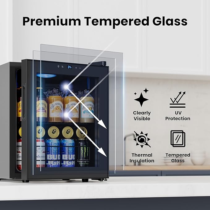 Yeego Beverage Refrigerator Cooler, 65 Cans Drink Mini Fridge with Glass Door for Soda Beer or Wine, Beverage Cooler with 34°F-54°F Digital Temperature Control for Home, Office, Bar