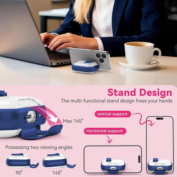 for Airpods Pro 3 Case 2025, Anti-Yellowing Clear Case for Airpods Pro 3 with Secure Lock & Phone Stand, Soft TPU Drop Protection Cover with Cleaning Kit (Navy Blue)
