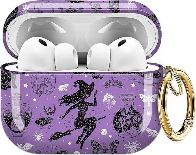 for AirPods Pro 3 Case, Compatible with AirPods Pro 3rd Generation Case (2025), Shockproof Protective Cover with Golden Carabine (Purple Pumpkin cat)