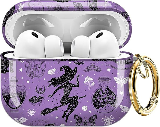 for AirPods Pro 3 Case, Compatible with AirPods Pro 3rd Generation Case (2025), Shockproof Protective Cover with Golden Carabine (Purple Pumpkin cat)