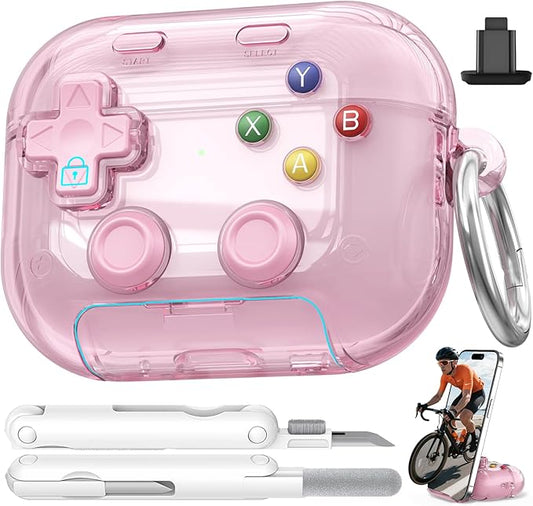 for AirPods Pro 3 Case 2025, with Pressable Button, Safety Lock & Phone Stand for Apple Air Pod Pro 3 Gen Cover, Cool Funny Gifts Case for Women Men to Relief Stress or Pass the Time,Clear Pink