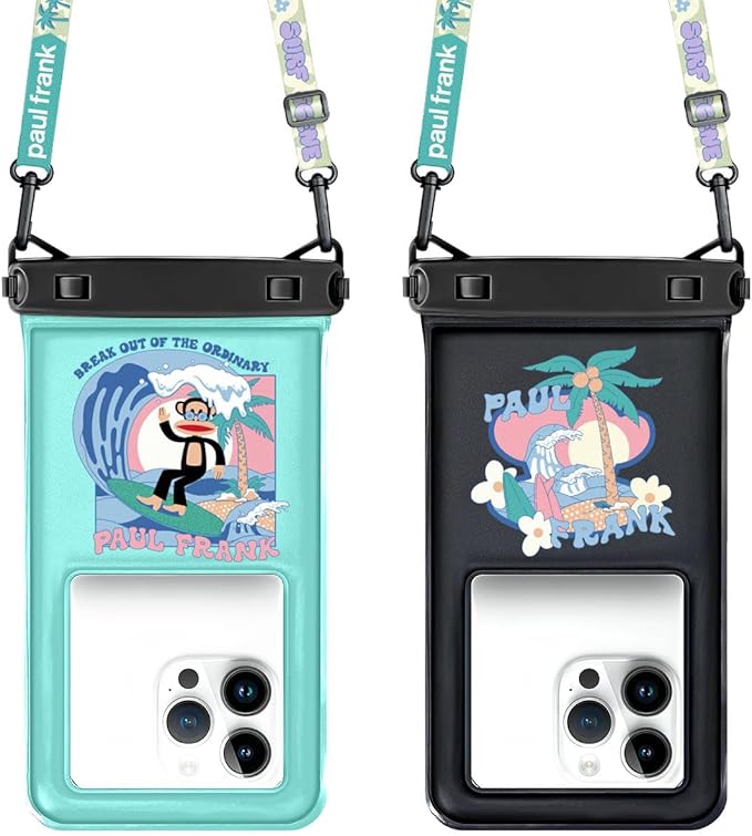 Paul Frank Waterproof Phone Pouch Floating, 2 Pack IPX8 Waterproof Phone Case with Lanyard for iPhone 17 16 15 14 Pro Max Galaxy S25 S24, Cellphone Dry Bag Beach Cruise Ship Essentials(up to 8.5")