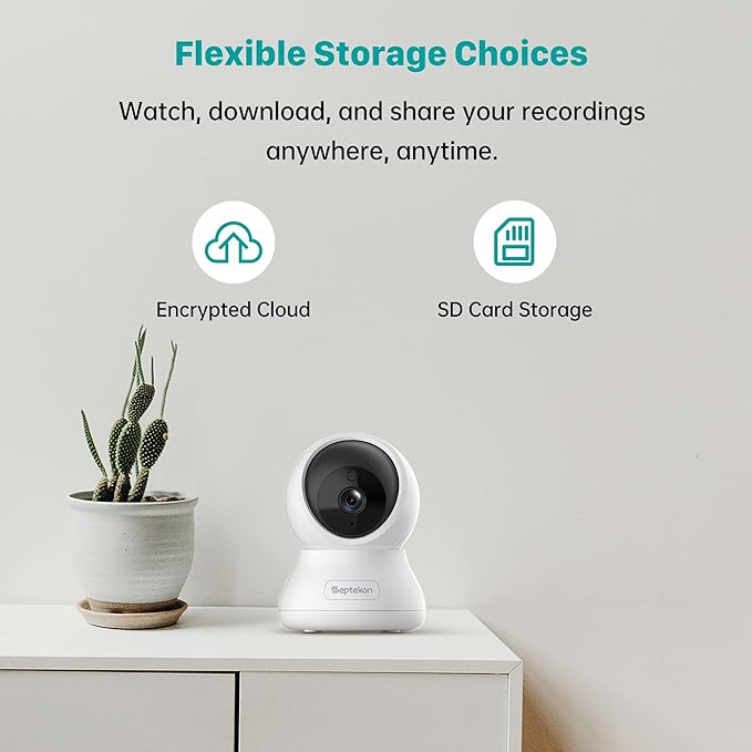 Septekon 2 Pack Indoor Pan/Tilt Security Camera for Baby Monitor, 2K 3MP Pet Camera with Night Vision, Motion Detection, Cloud Storage, Compatible with Alexa, White