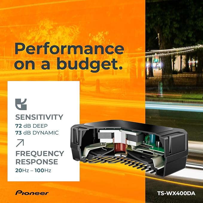 PIONEER TS-WX400DA 10” Slim Subwoofer – 250W Max, Built-in Amp for Easy Bass Upgrade, Enclosure Included, Amp Included, High-Level Input, Works with Most Factory or aftermarket radios