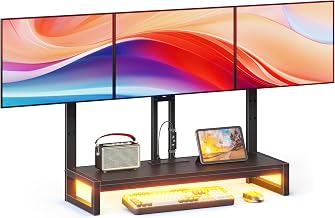 YAOHUOO Monitor Arm with LED,Adjustable Desk Monitor Mount for 3 Screens, Heavy Duty Fully Stand Riser with Clamp, Storage Shelf for Office,Living Room - Image 1