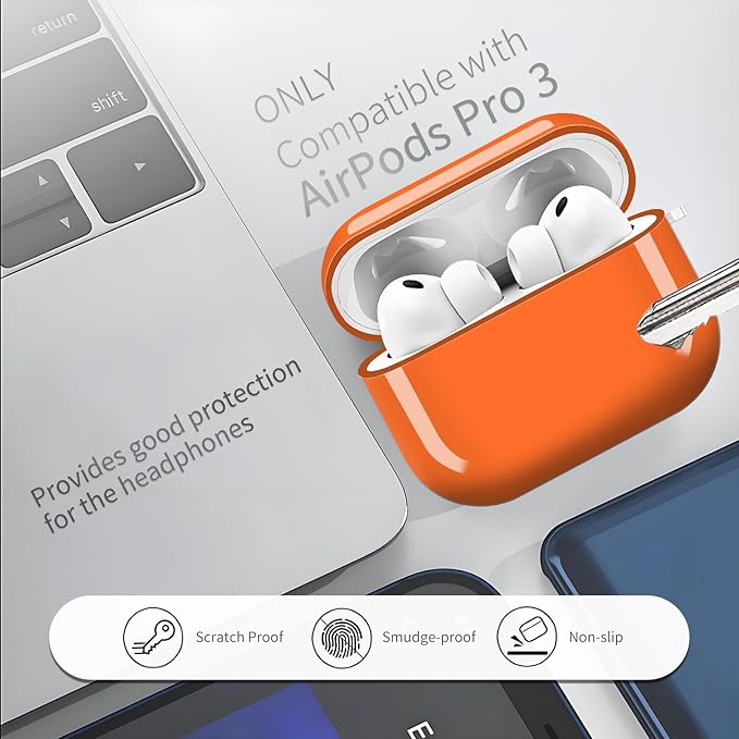 AirPod Pro 3 (2025) Case Cover for Women, Cute Shockproof Protective Case with Gold Round Buckle, Anti-Drop Design Compatible with Apple AirPods Pro 3rd Generation (USB-C Cable) Orange