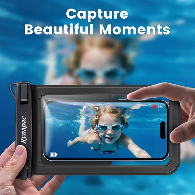 Waterproof Phone Pouch, [Up to 8.5''] Double Space Waterproof Phone Case with Lanyard for iPhone 17 16 15 Pro Max Galaxy S25 Ultra, Cellphone Dry Bag for Beach Vacation, 2 Pack (Black & Sky Blue)