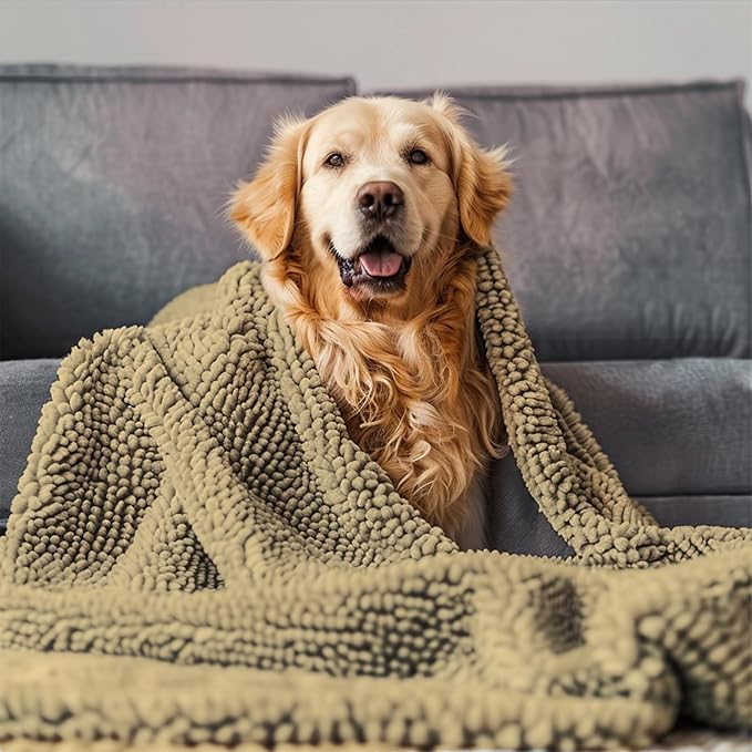 Muddy Mat® Dog Blanket - Chenille Water Absorption Blanket for Bed & Couch Cover for Dogs Washable, Anti-Slip Soft and Durable Furniture Protector for Dogs - Beige 40"x50"