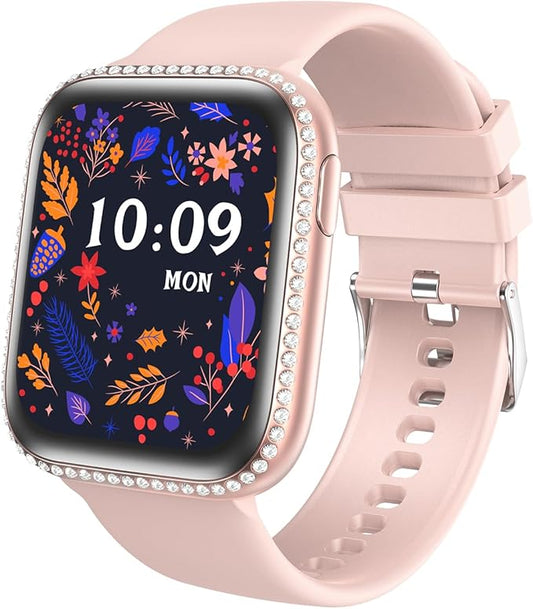 Smart Watch for Women, 1.75" AMOLED Fitness Tracker for Android iOS, Answer/Make Call with Heart Rate Sleep Monitor 130+ Sports Mode, IP68 Waterproof Smartwatch (Pink Band)