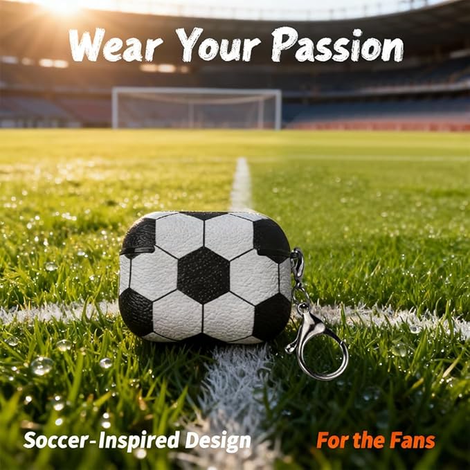 for Leather AirPods Pro 3 Case 2025 (A2700/A2931) - Sport Ball Shape, with Lock, Skin Accessory - Charging Case Cover for Men Women, Soccer
