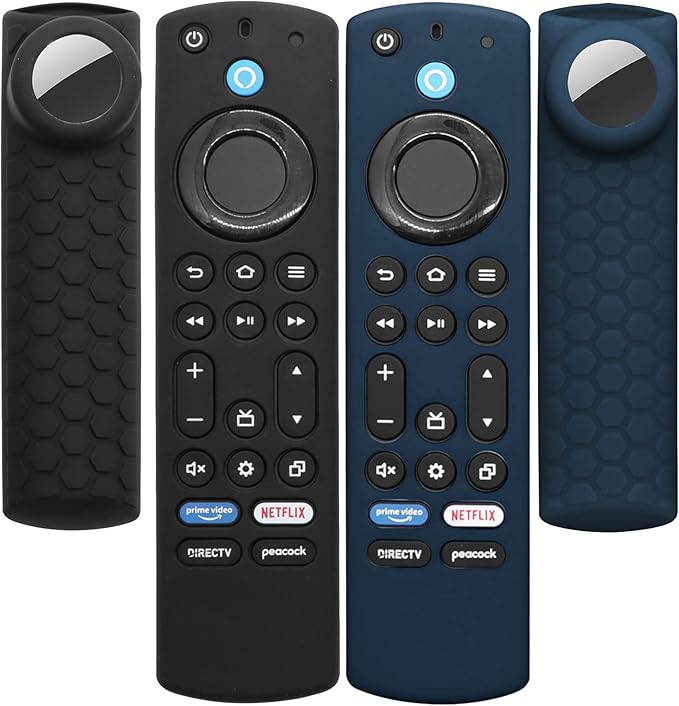 TV 4-Series Cover with AirTag Holder for Insignia Omni Series or TV 4-Series,Compatible with NS-RCFNA-21 CT-RC1US-21 CT95018 Voice Remote Control,with Hole for Tile Sticker,Black+Navy Blue