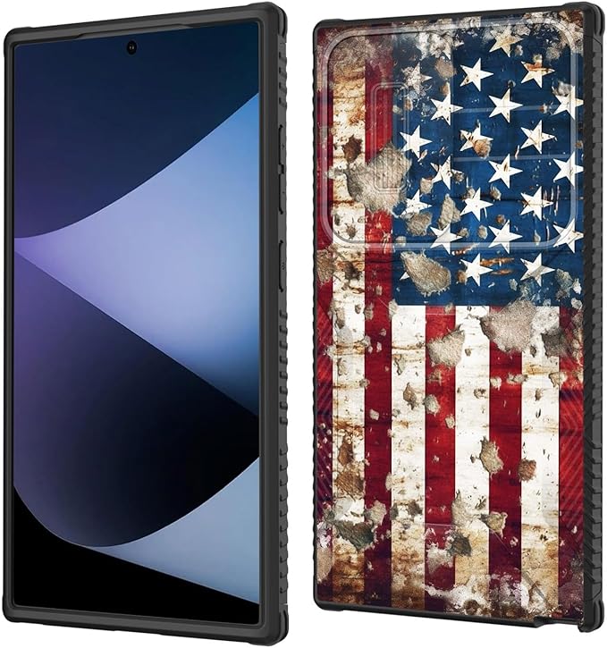 for Galaxy S24 Ultra Case Built in Slide Camera Lens Cover,Heavy Duty Shockproof Protection Dual Layer Case for Samsung Galaxy S24 Ultra 6.8" 2024,Rustic American Flag
