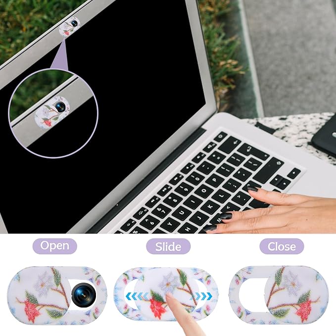 8PCS Webcam Cover Slide,Flower Pattern 0.03in Thin Phone Camera Cover Laptop Computer Camera Cover Slide Blocker Slider Lens Cover Protector Protect Privacy Security Fits Desktop PC Tablet Pad