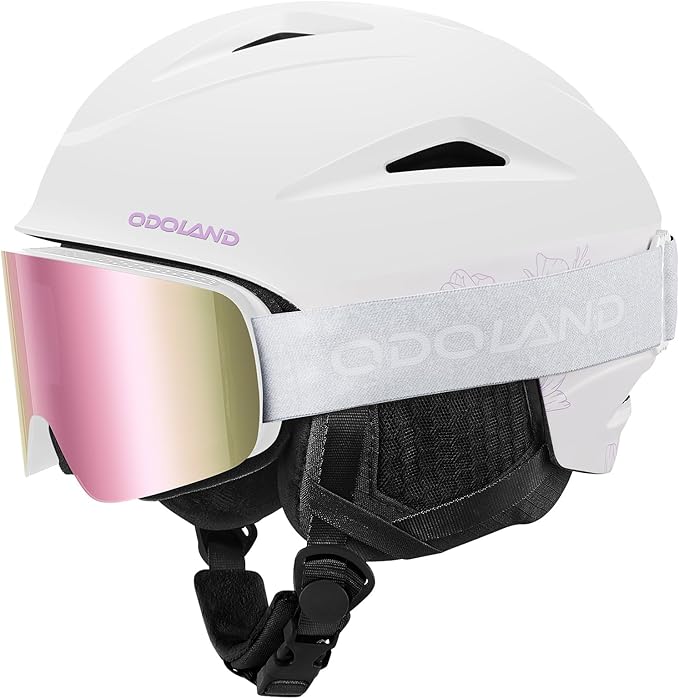 Odoland Ski Helmet, Snowboard Helmet with Ski Goggles for Adults and Youth, Audio Compatible, Shockproof, Windproof, Safety Snow Sports Helmet and Protective Glasses for Men Women