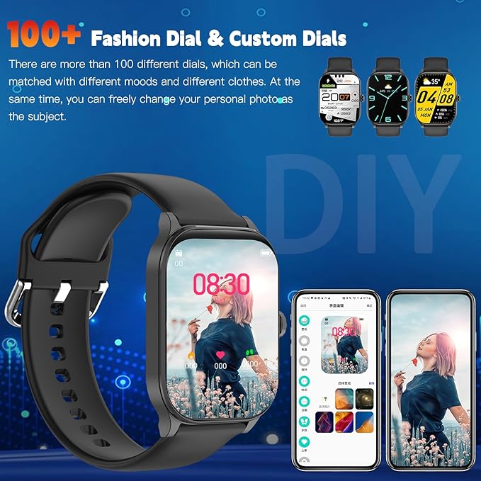 Smart Watch for Women Men(Answer/Make Call), Smartwatches with Heart Rate/SpO2/Sleep/Stress Monitor, IP68 Waterproof Activity Tracker for Android iPhone, 100+ Sports Fitness Watches (Black, 2.01“)