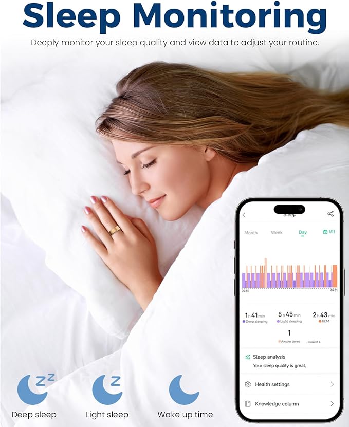 Smart Ring for Women Men Fitness Tracker with Blood Oxygen,Heart Rate,Sleep Monitoring,Step Counting,for iPhone and Android,Waterproof Smart Blood Pressure Monitor,No Subscription Fees (7)