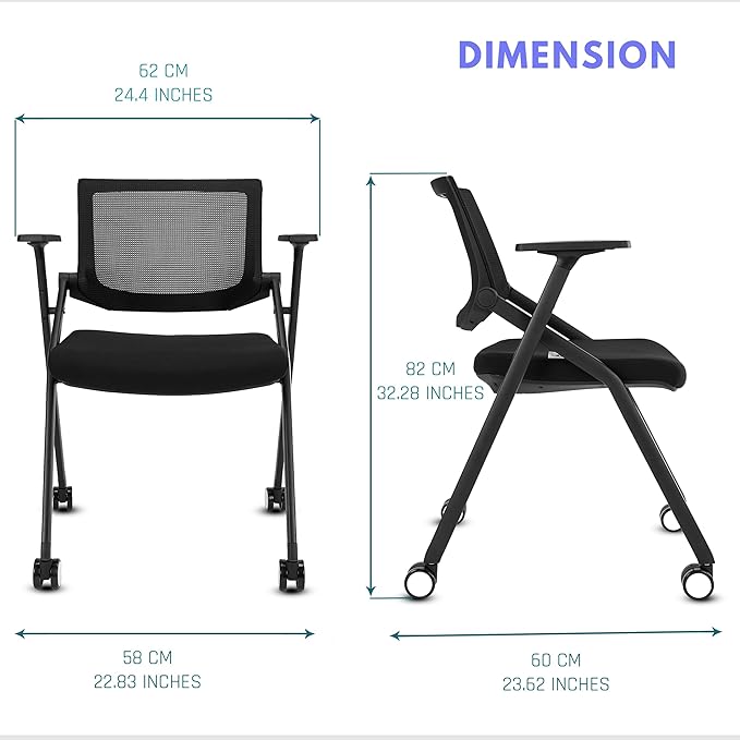 4 Pack Stackable Conference Room Chairs with Wheels and Paddle, Ergonomic Mesh Back and Arms for Meeting, Conference, Reception, Training Room & Home Office Desk Folding Chairs (2 Boxes)