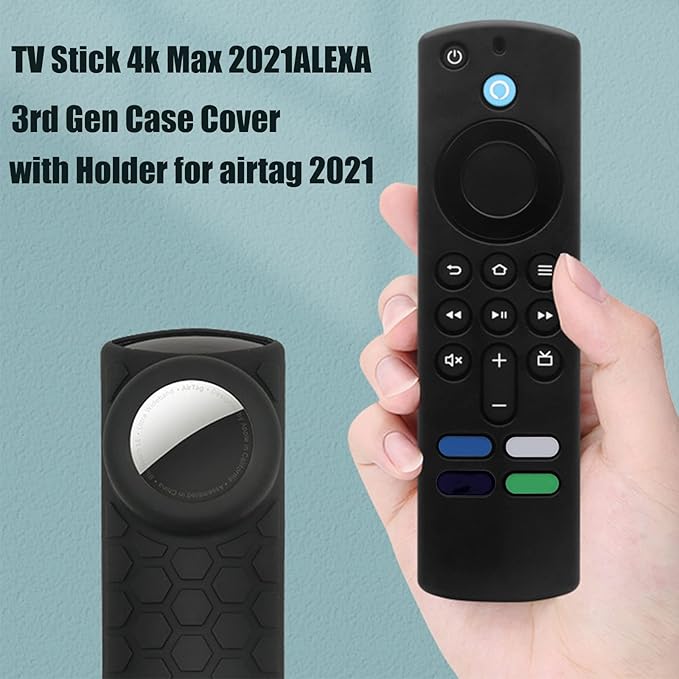 [2 Pack] TV Stick 4K Max Remote Cover,2 in 1 Silicone Protective Case Sleeve for TV Stick 3rd Gen 2021 Remote Control with Holder for AirTag for Tile Sticker,Black and Wine Red