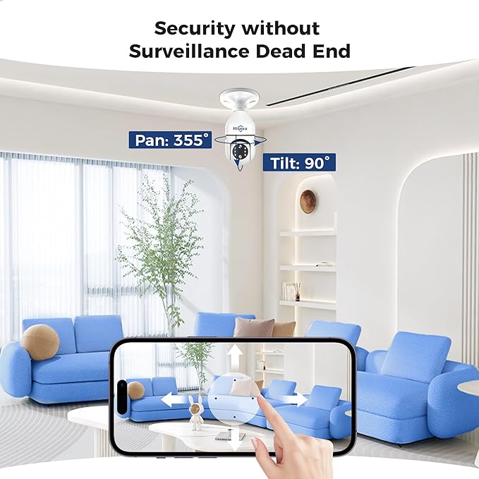 Hiseeu Light Bulb Security Camera Wireless WiFi 5G 2.4GHz,10X Zoom PTZ Light Socket Security Camera for Home, 2-Way-Audio, Auto Tracking Alarm, 3MP Color Night Vision, SD Cloud Storage