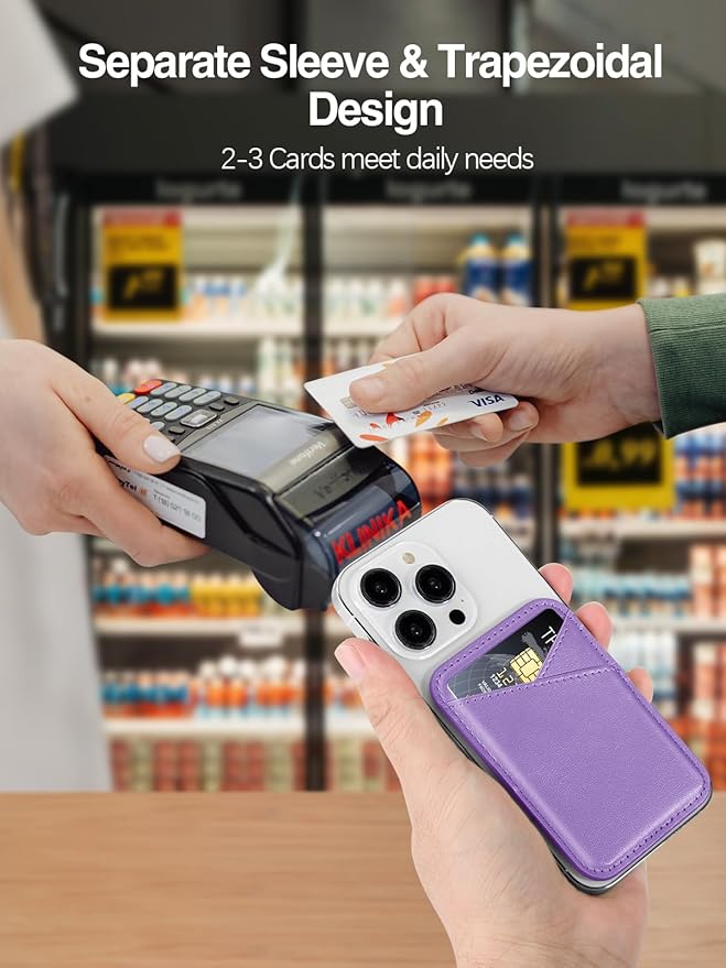 Miroddi for MagSafe Wallet, Strongest Magnetic Card Holder for iPhone 17/16/15/14/13/12 Series, Ultra-Thin Leather Magnetic Phone Wallet with 2 Card Slots, RFID Blocking, No More Falling, Purple