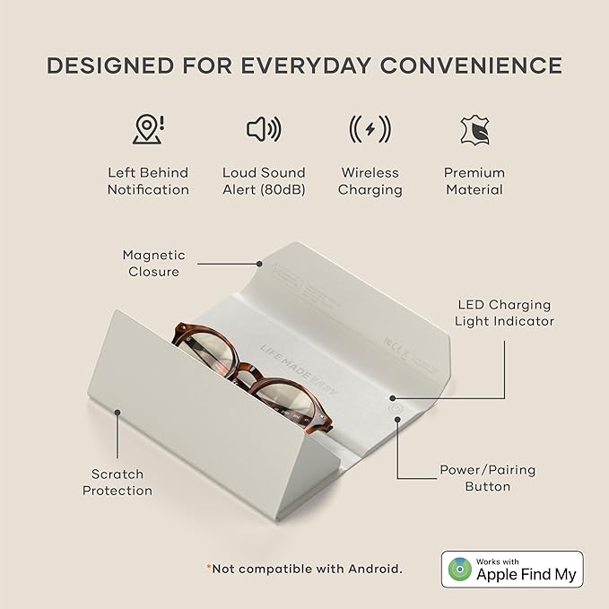 Satechi FindAll Smart Glasses Case with Find My, Foldable & Portable, Wireless Rechargeable, Loud Audible Left-Behind Alerts