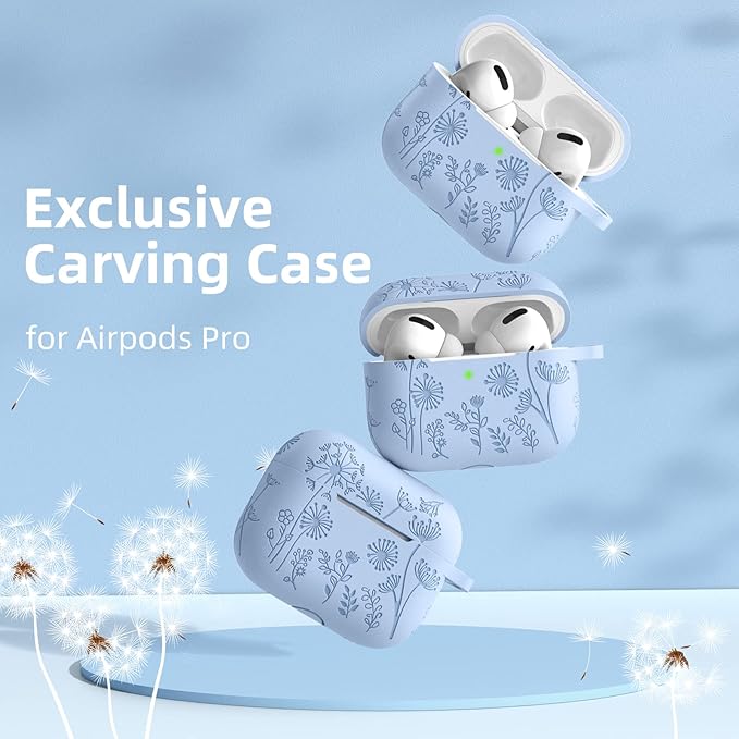 Lerobo Flower Engraved Case for AirPods Pro 2 Case Cover, Cute Soft Silicone Skin Cover Full Protective Case Compatible with Apple AirPods Pro Case 2nd 1st Generation USB C 2023/2022 Front LED Visible