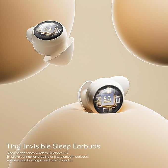 sunvito Sleep earplugs for Side Sleepers, Mini Invisible Wireless Bluetooth 5.3 Micro Sleep Noise Cancelling Headphones, Invisible earplugs for Small Ears Sleep, Exercise, Work, Hiking（Beige）