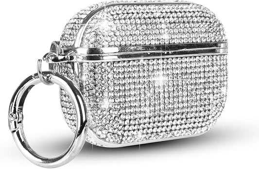 LUVI Compatible with AirPods Pro (2019) Diamond Case Rhinestone Bling Glitter Crystal Shiny Sparkle Cute Protective Shockproof Cover for Women Girls Luxury Skin with Keychain Silver