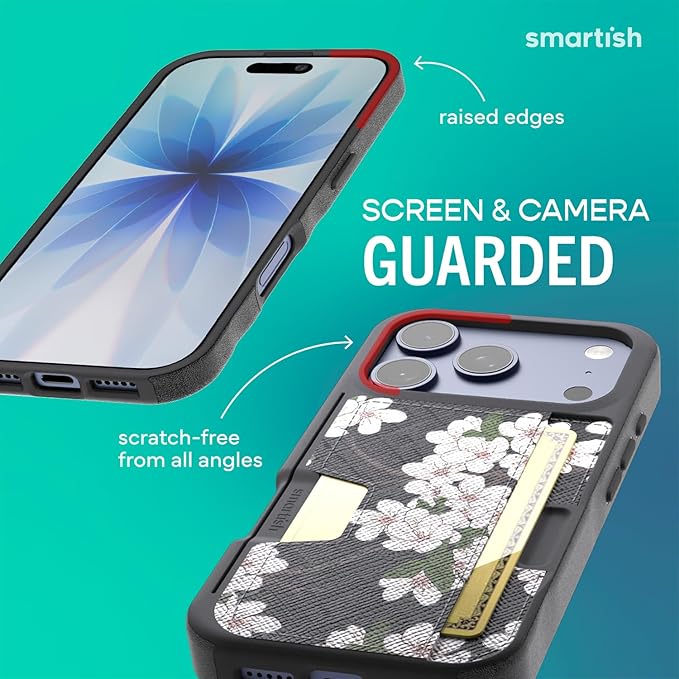 Smartish® iPhone 17 Pro Wallet Case - Wallet Slayer Vol. 2 [Slim + Protective] Credit Card Holder w/Kickstand - Drop Tested Hidden Card Slot Cover for Apple iPhone 17 Pro - Very Cherry Blossom