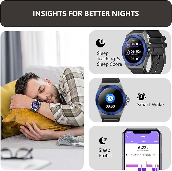 Smart Watches for Men, 1.32" HD Round Touchscreen Smartwatch, Heart Rate/SpO2/Sleep Monitor, Call Notification, 100+ Sports Modes, IP68 Waterproof Fitness Watch for iPhone Android Compatible (Blue)