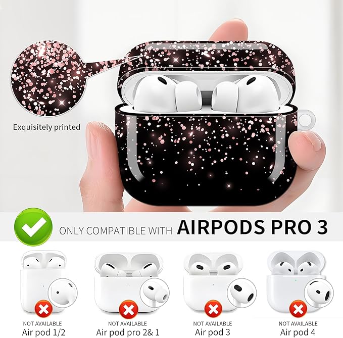 Compatible with AirPod Pro 3 (2025),Cute Case Cover for Women & Men, Full Protection Shockproof Hard Case with Keychain, Wireless Charging Case Accessories(Rose Gold Falling Glitter)