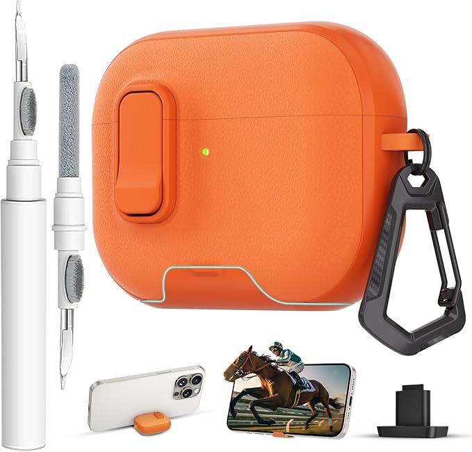 for AirPods Pro 3 Case with Lock,TPU Leather Texture Durability Anti-Lost & Shockproof Protective Cover Accessories with Cleaning Kit in Keychain for Apple AirPod Pro 3 Generation 2025(Orange)