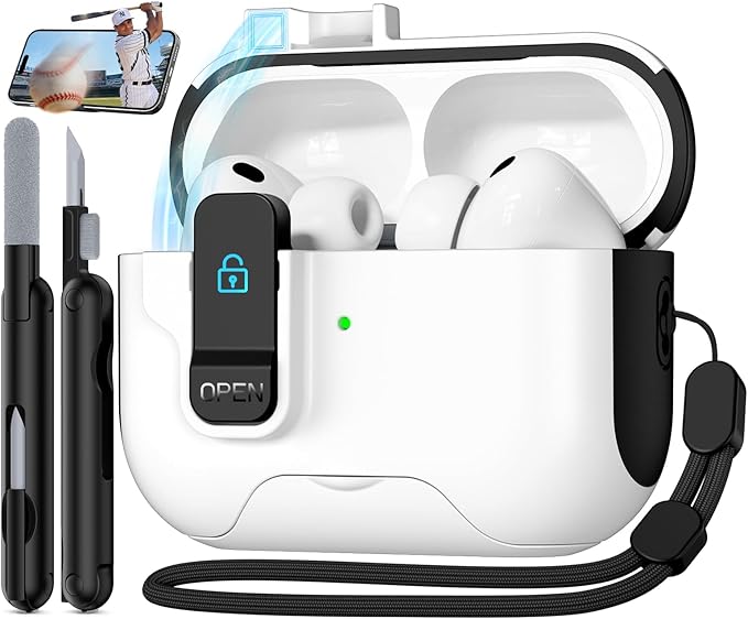Compatible with AirPods Pro 3 2025 Case with Phone Stand & Cleaning Kit,Magnetic Automatic Lock Design Cover for Air pods Pro 3rd- (White)