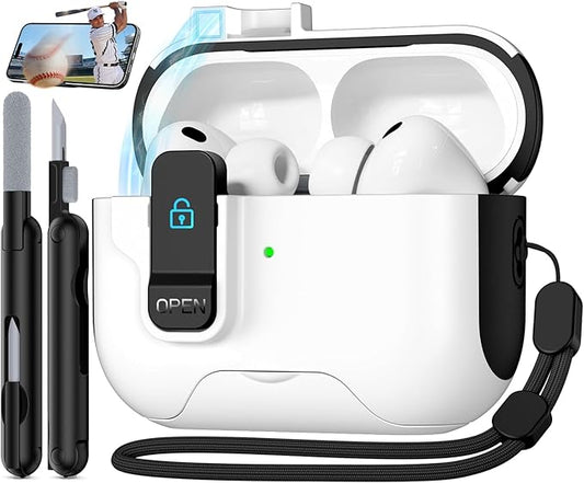 Compatible with AirPods Pro 3 2025 Case with Phone Stand & Cleaning Kit,Magnetic Automatic Lock Design Cover for Air pods Pro 3rd- (White)