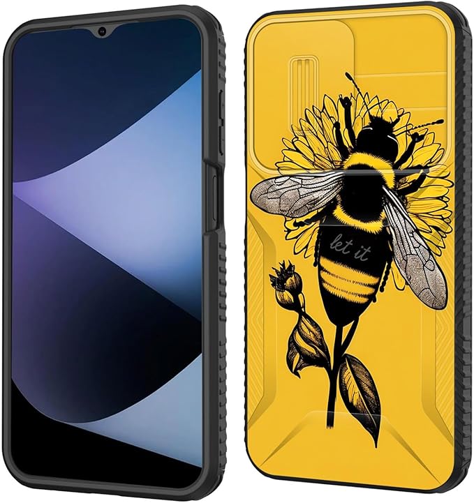 for Galaxy A16 5G Case Built in Slide Camera Lens Cover,Heavy Duty Shockproof Protection Dual Layer Case for Samsung Galaxy A16 5G 6.7" 2024,Honeybee Flower