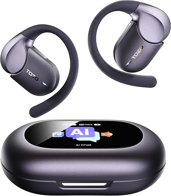 TOZO Open X2 Pro AI Smart Open Ear Earbuds, LCD Digital Screen Stereo Sound