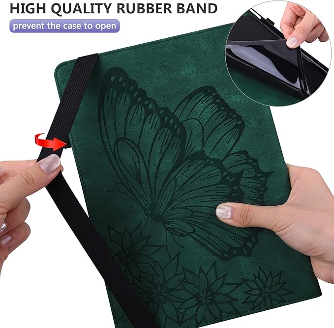 Dteck for Fire Max 11 (13th Generation) Tablet Case 11" 2023, PU Leather Protective Fold Stand With Adjustable Viewing Angles, 4 Card Slots, Cute Butterfly Lightweight Slim Folio Book, Green