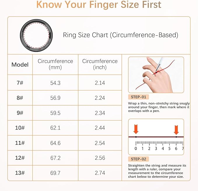 Fit Ring for Women Men, Ring Health Tracker with Heart Rate,Blood Oxygen,Heart Rate Variability, Stress, Sleep Monitor, Step Counter, Smart Ring for iPhone & Android, No Subscription Fee (Black, 7#)