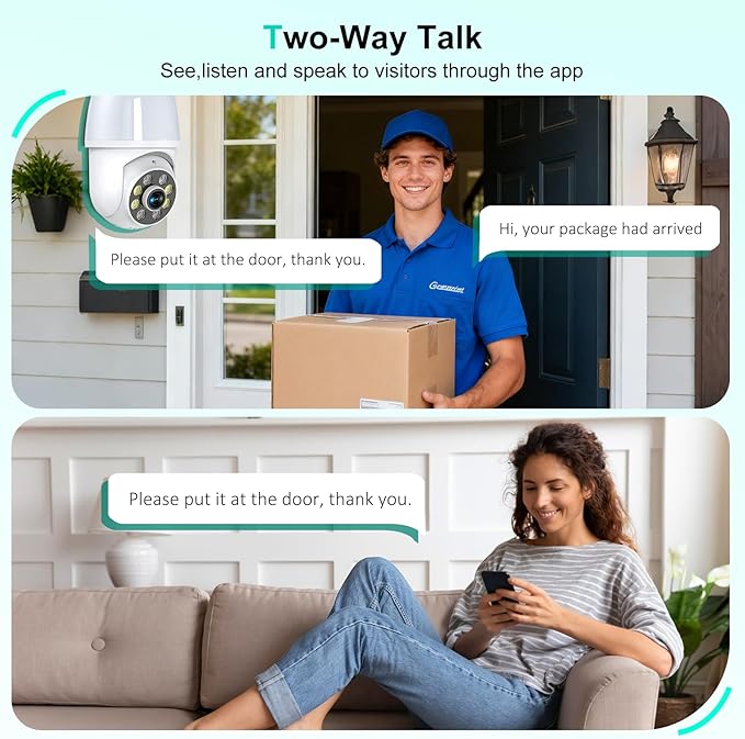 52HZ 2K Light Bulb Security Camera, 2.4GHZ WiFi Lightbulb Security Cameras Wireless Outdoor Indoor, Two-Way Talk, Human Detection, Color Night Vision, Light Socket Security Camera Work with Alexa