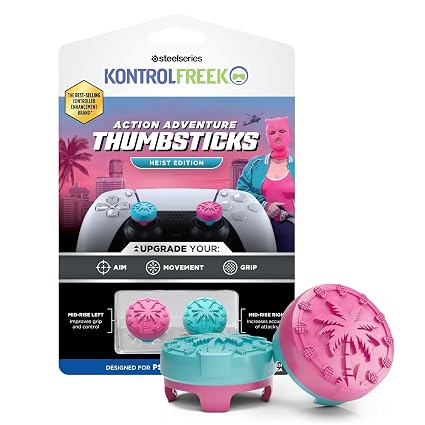 KontrolFreek Performance Thumbsticks - Heist Edition - For Playstation 5 (PS5) and Playstation 4 (PS4) Controller - Blue/Pink