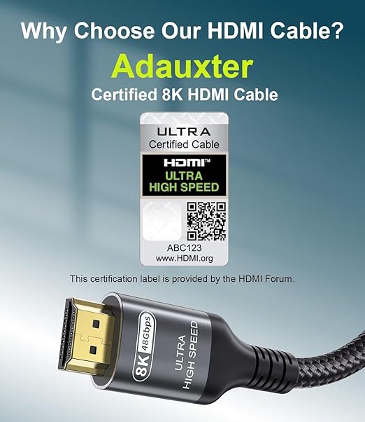 Certified 10K 8K HDMI 2.1 Cable 25 FT, 48Gbps Ultra High Speed HDMI® Cord Ethernet CEC 4K 240Hz 165Hz 144Hz 120Hz 8K 60Hz eARC Netflix HDCP2.3 HDR10+ PC Laptop RTX5090 TV Monitor Projector X-box PS5