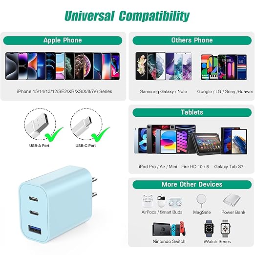 [2-Pack]iPhone 17 Charger Block,35W 3-Port Fast USB C Charger Block Wall Plug Multiport USB C Wall Charge Block for iPhone 17/17 Air/ 17 Pro/17 Pro Max/16/15/14/13/12, iPad Pro/iPad Air,iPad mini,iPad